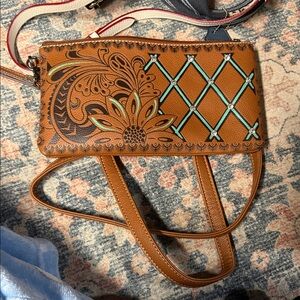 Brown and Teal Patterned Women's Bag